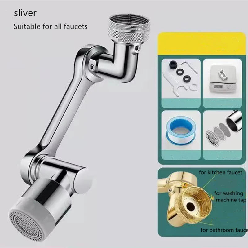 AquaTwist™ 1080° Rotating Faucet Sprayer – Universal Metal Tap Extender with Aerator Nozzle & 22/24mm Adaptor